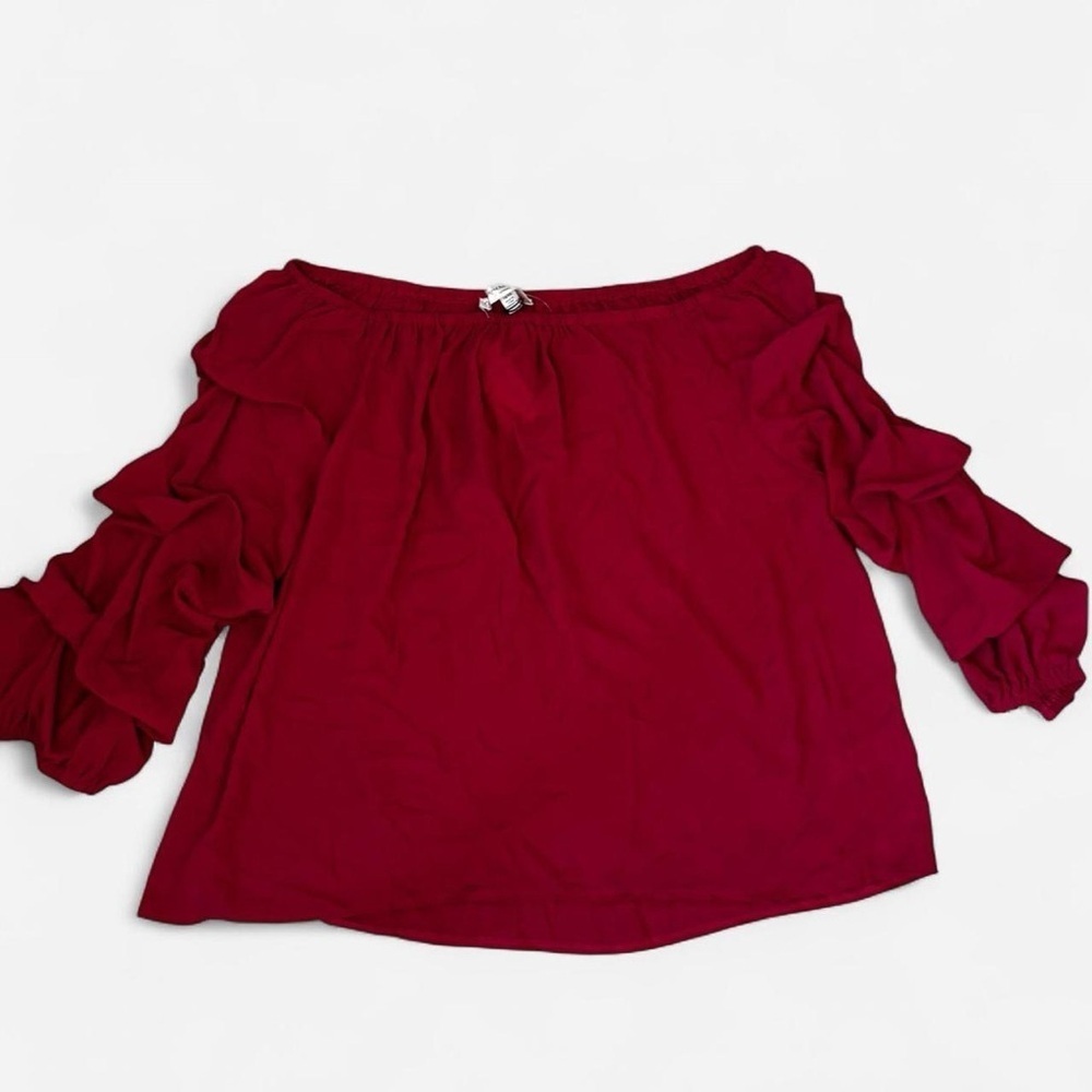 Catherine Malandrino Deep Red Ruffle Sleeve Blouse Size 1XL